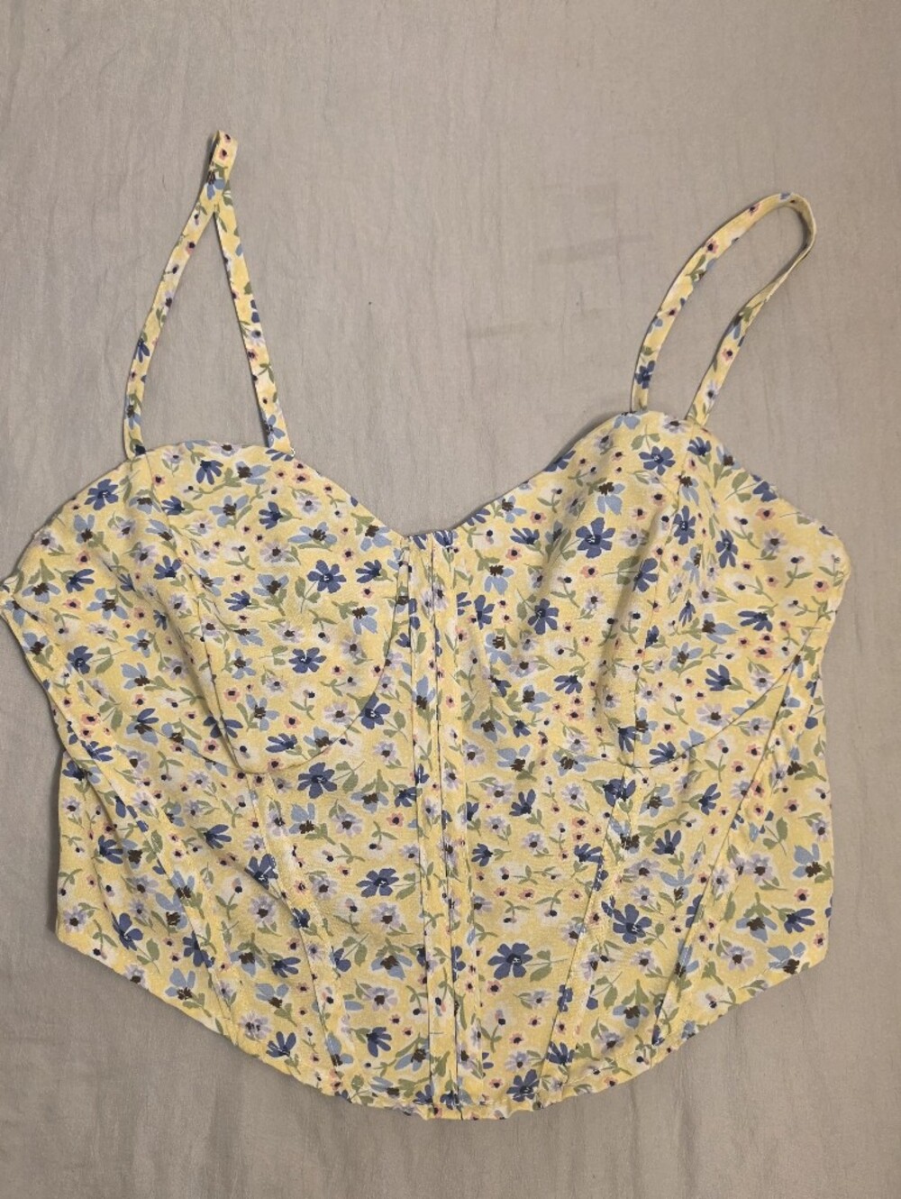 Yellow Floral Spaghetti-Strap Bustier Top